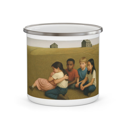 Field of Care - Artistic Enamel Camping Mug - Inspirational Design